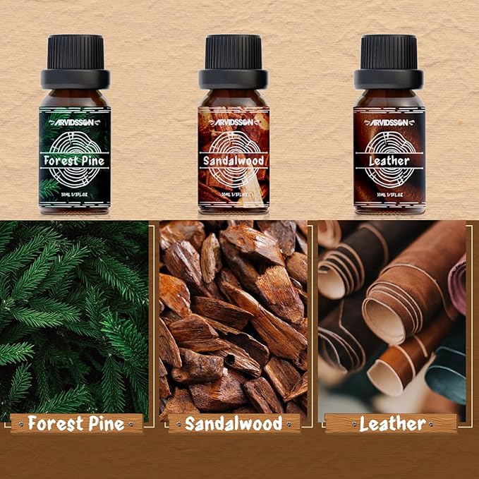 Woody Essential Oils Set, ARVIDSSON Woodsy Fragrance Oil for Candle Making, Sandalwood, Leather, Teakwood, Frankincense, Cedarwood, Pine, Diffuser Essential Oil for Men and Women