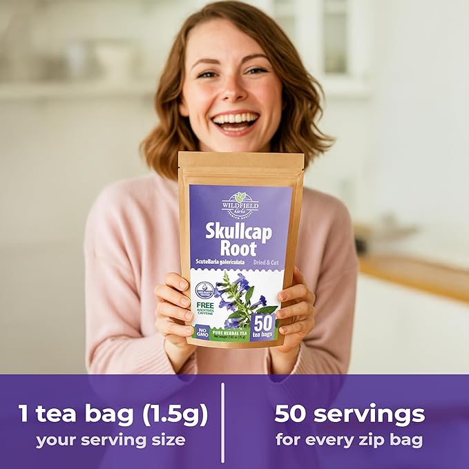 50 Bags Skullcap Herbal Tea (Scutellaria) – 50 Tea Bags 1.5g Skullcap Herb Escutelaria
