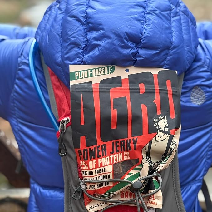AGRO POWER Vegan Jerky - Savory Original Flavor – Delicious, Non-GMO Certified Vegetarian Jerky with 25 Grams of Plant-Based Protein and 40% Less Sodium. High Protein Vegan Snacks - 2 Pack Set