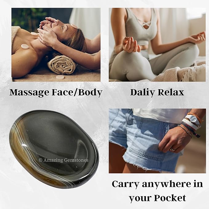 Amazing Gemstone Black Onyx Worry Stone Crystals and Healing Stones - Worry Stones for Stress Relief Gifts - Piedra Crystal Fidget for Meditation - Unique Stocking Stuffers and Birthday Gifts