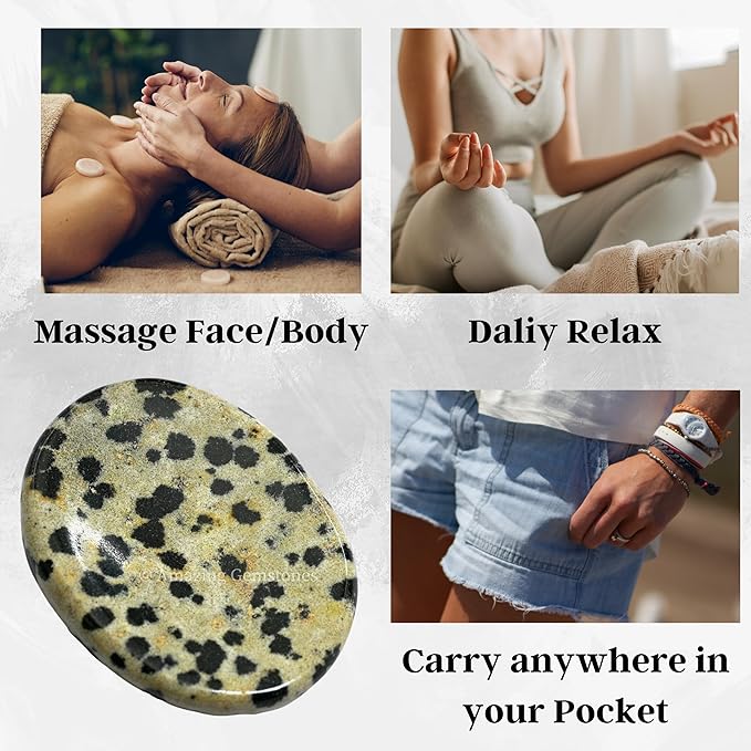 Amazing Gemstone Dalmatian Jasper Worry Stone, Healing Crystals - Piedra Crystal Fidget for Gift, Meditation, Calming, Relaxation, Stress Relief