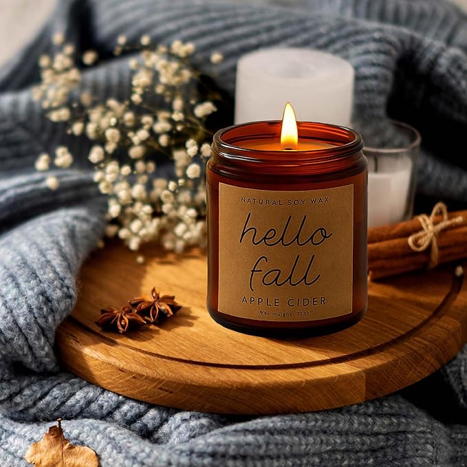 Lihome Fall Candles - Fall Decor for Home, Gifts for Women Mom Friend, Natural Soy Wax Apple Cider Scented Candles(7oz)