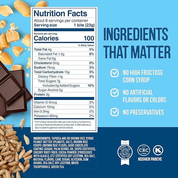 For Noshers Only - Peanut Butter Bites - Kosher Dairy Free Vegan Gluten Free Chocolate Peanut Butter Crispy Rice Treats - Vegan Dessert, Sweet Snack Packs - Individually Wrapped Snacks (Box of 8)