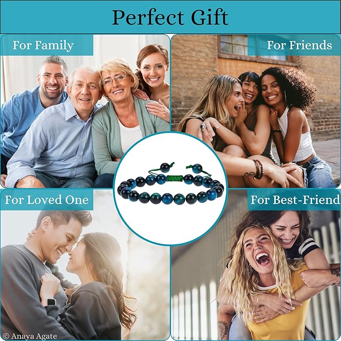 Energy Protection Crystal Handmade Adjustable Bead Bracelet Perfect for Men, Women’s Gift - Gemstone Healing Stretch Bracelet Pulsera Para Hombre Mujer Stocking Stuffer