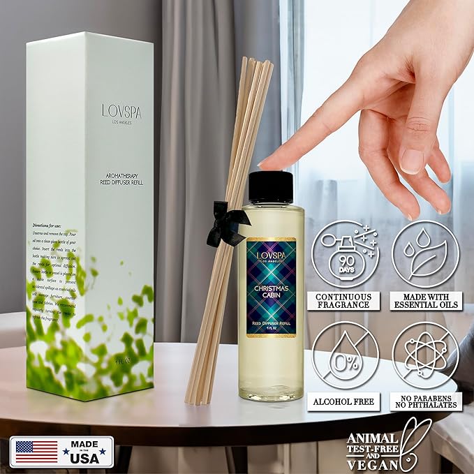 LOVSPA Christmas Cabin Diffuser Oil - Holiday Essential Oils for Diffuser Refill & Air Freshener Room Spray - Long-Lasting & Natural Home Fragrance, Scented Oil for Diffusers, USA Made, 4oz