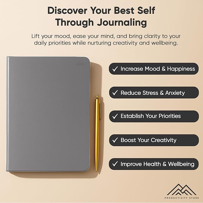 Best Daily Journal for Men & Women for Mindfulness, Productivity, Happiness & Self Care | Gratitude Journal, Affirmation Journal, Positivity Journal, Manifestation Journal, Self-Care Journal, Habit Tracker & Daily Journal with Prompts (Gray)