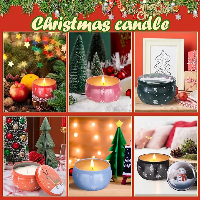 Christmas Scented Candles Gifts for Women, Soy Wax Candles with Essential Oils Aromatherapy Candles for Home Scented, Stress Relief, Bath,Yoga, Christmas Thanksgiving Gift, 6 PCS