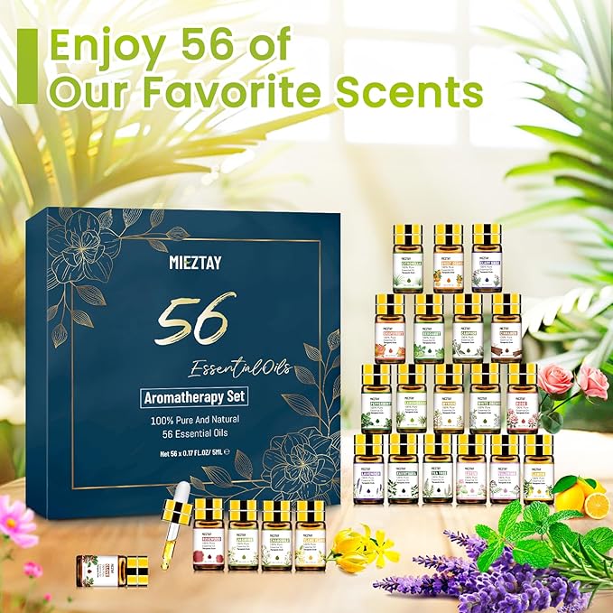 Essential Oils Set - 56 Pcs Premium Essential Oil Kit for Candle Making, Diffusers, Massages, Aromatherapy, Skin Care, 56x5 ml(0.17fl.oz