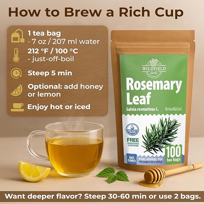 100 Bags Rosemary Tea Herbal Tea (Salvia Rosmarinus) - 100 Count 1.5g Bags Rosemary Herb Te De Romero