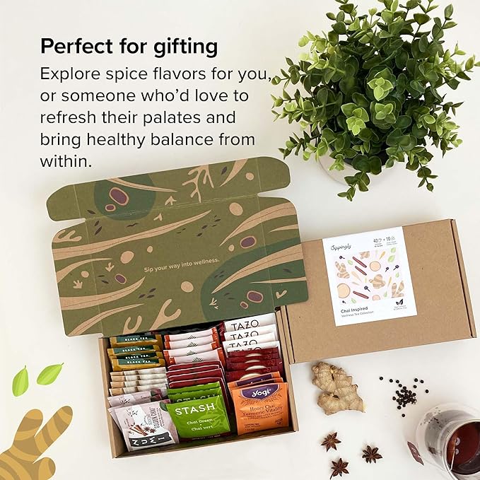 Chai Tea Sampler by Sippingly – 40 Tea Bags, 10 Delicious Chai Blends – Chai Tea Assortment Gift Set – All-Natural, Vegan, Kosher, Gluten-Free – Ideal Gift for Chai Enthusiasts Who Crave Rich, Aromatic Tea Experiences