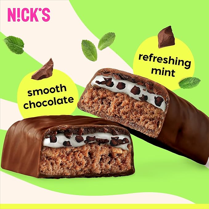 Nick’s Mint Chocolate Protein Bars – 12-Count Box | High Protein, Low Calories, Low Carbs, Keto Friendly, No Added Sugar