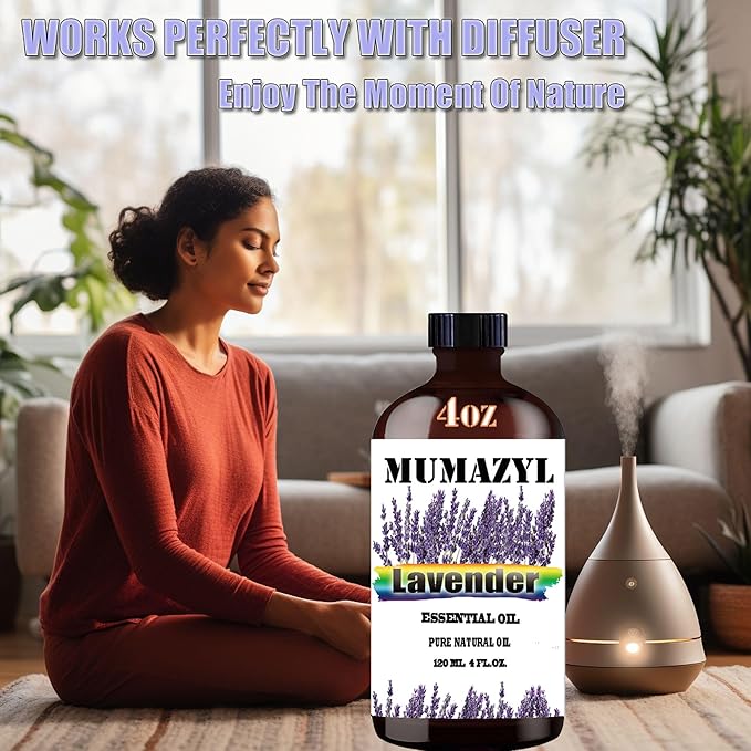 Lavender Essential Oil, Lavender Oil 4 Fl Oz 120ML for Diffuser Humidifier Yoga Cleaning DIY Candle Soap Making Essential Oils