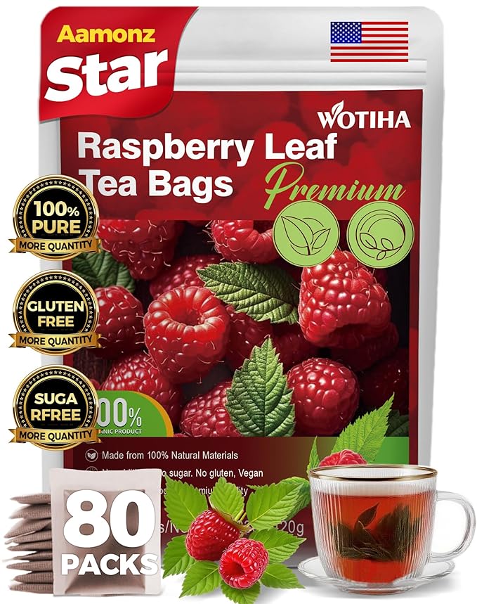 WOTIHA-Natural Raspberry Leafa Tea 120g. 80 Herbal Tea Bags.Natural Pregnancy Tea. Non-GMO • Additive-Free • Caffeine-Free,Vegan