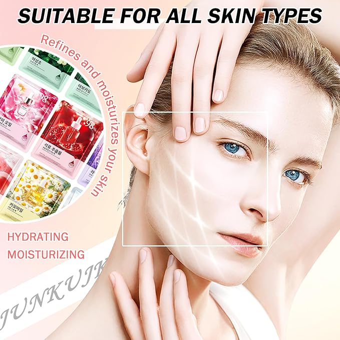10PCS Hydrating Facial Sheet Mask,Moisturizing Face Masks Skincare Gift Set,Long Lasting Face Mask Skin Care & Facial Mask Kit for All Skin Types 21