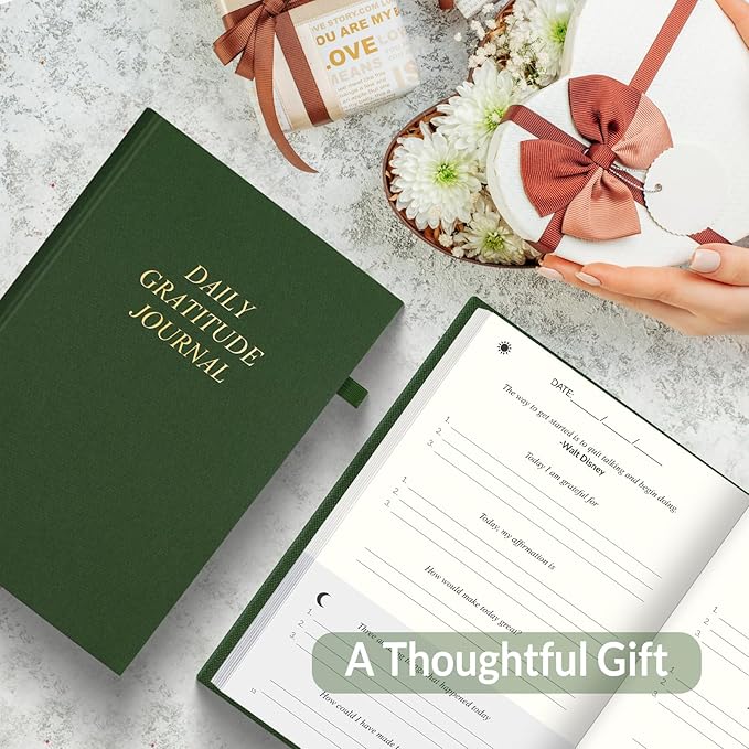 SUNEE Daily Gratitude Journal – Simple 5 Minute Journal for Daily Reflection, Build Positivity and Mindfulness, Undated Minimalist Planner for Women & Men (Deep Green)