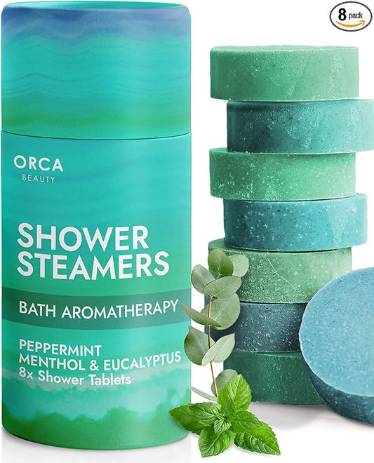 Shower Steamers Aromatherapy - Relaxation Gifts for Women, Shower Bombs, Unique Spa Gifts Shower Tablets, Stocking Stuffers for Women & Men (Peppermint and Eucalyptus Scent 8PC)