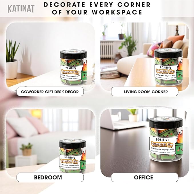 Emotional Supports Dumpster Fire Jar, 60 Positive Affirmation Cards, Dumpster Fire Desk Accessories, Relaxation Gifts, Coworker Gifts for Women, Great Gift for Boss, Teacher, Friends