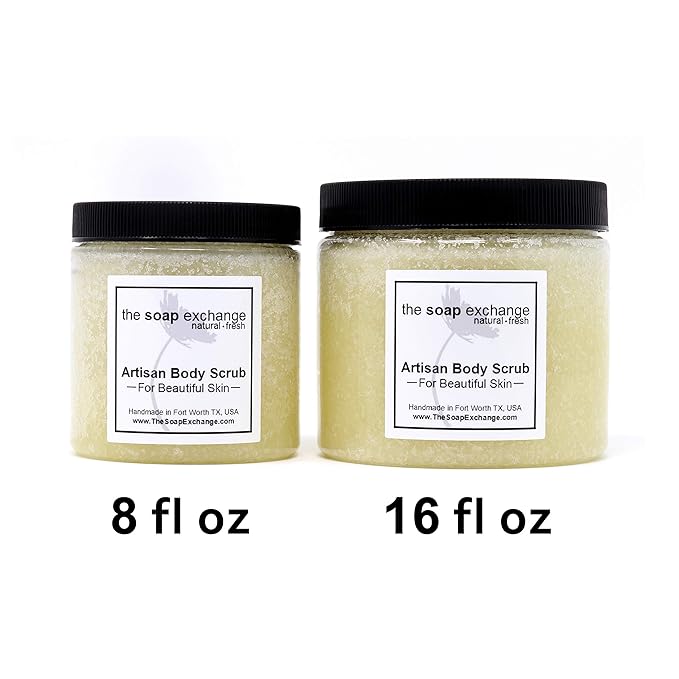 The Soap Exchange Sugar Body Scrub - Unscented Fragrance Free - Hand Crafted 16 fl oz / 480 ml Natural Artisan Skin Care, Shea Butter, Exfoliate, Moisturize, & Protect. Made in the USA.