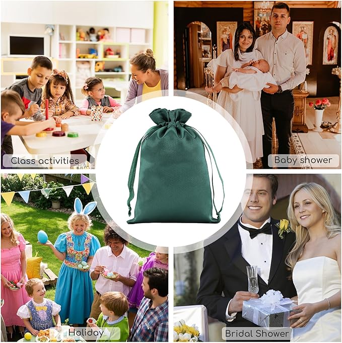 Green Satin Bags with Drawstring, 30Pcs 4x6 Small Gift Bags, For Kids Classroom, Wedding, Birthday, or Halloween Party, Rubics Cube, Candy, Dice, Coin, for Small Business