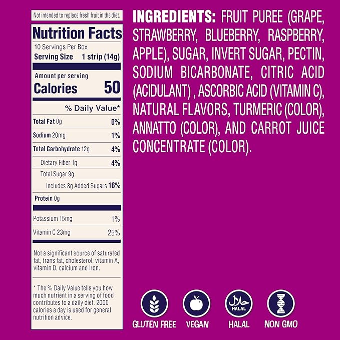 Welch’s Absolute Fruitfuls Fruit Strips, Tasty Dried Fruit Snacks for School Lunches, Berry Medley, 0.5oz (Pack of 10)