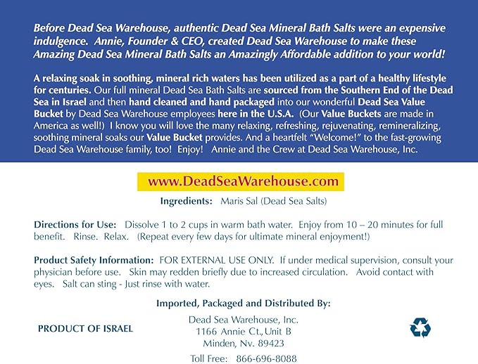 Dead Sea Warehouse - Dead Sea Salts for Soaking - 100% Dead Sea Mineral Bath Salts - Great for Soothing Muscles Aches, Relaxation, Alleviate Skin Issues - Unscented - 5lbs - 2 Pack