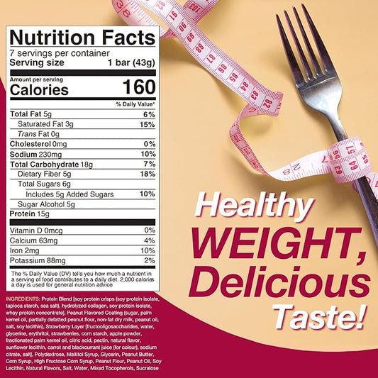 ProtiDIET Old Fashioned Strawberry & Peanuts Protein Bar, 15g Protein, Low Calorie, Low Carb, Low Sugar, High Fiber, No Gluten Ingredients, KETO Friendly, Ideal Protein Compatible, 7/ Box