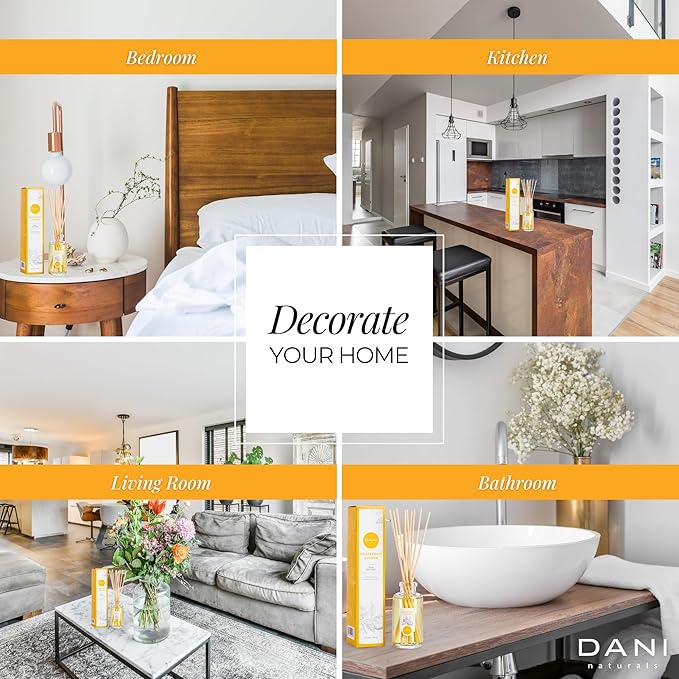 DANI Naturals Reed Diffuser Set - Fresh Grapefruit Ginger Scent - Aromatherapy Essential Oils - Alcohol-Free, Non-Toxic, Eco-Friendly - 10 Sticks - 3.5 oz