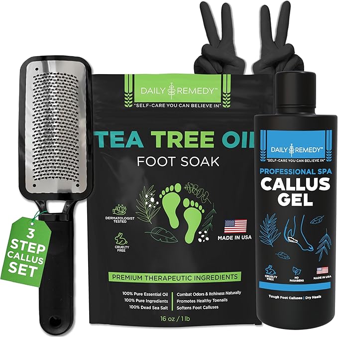 Foot Callus Remover Gel Set - Professional Callus Remover for Feet, Calloused Feet Remover Gel - Pedicure Kit & Foot Spa Tools - Feet Callus Remover - 8oz w/ 16oz Tea Tree Oil Foot Soak - USA