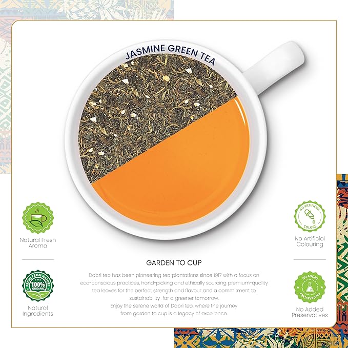 Dabri Jasmine Green Tea Bags | 16 Premium Green Tea Bags with Jasmine Flowers | Natural Antioxidant-Rich for Refreshing Energy & Wellness
