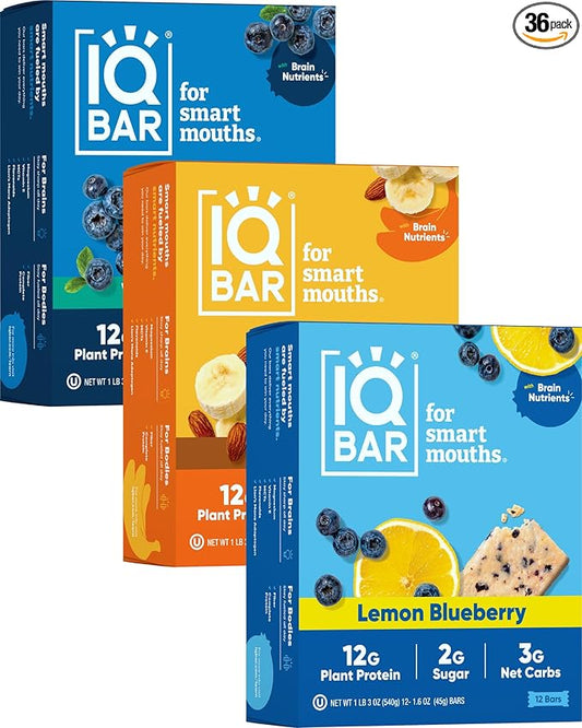 IQBAR Brain and Body Plant Protein Bars - Fruit Lovers Variety - 36-Count - Keto, Vegan, Low Carb, High Fiber, Gluten Free, Dairy Free, Low Sugar Snack with Nutrients for Focus, Energy, Meal Replacement