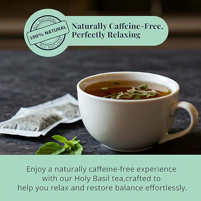 Akshit- Holy Basil Tea, 75 Tulsi Tea bags, Premium Holy Basil Leaves, Aromatic HerbalTea, Sugar Free, Caffeine-Free, Non Gmo.