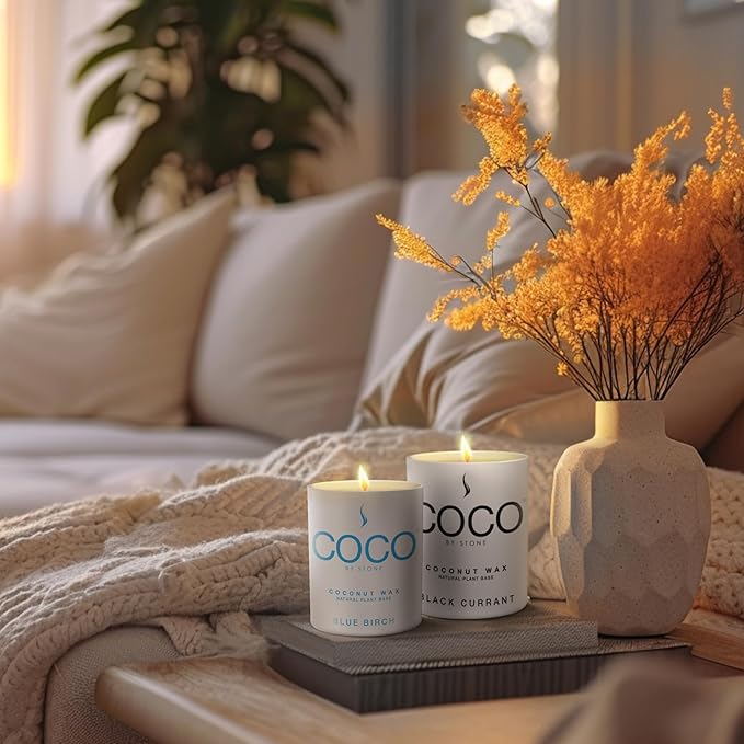 Coco by Stone 6.5oz Candle, Coconut Apricot Wax Candle for Home (Figuier) Home Fragrance Products, 1 Wick Candle, Enhance Indoor Aroma, Vegan & Cruelty-Free, Clean Burning and Hand Poured Candle
