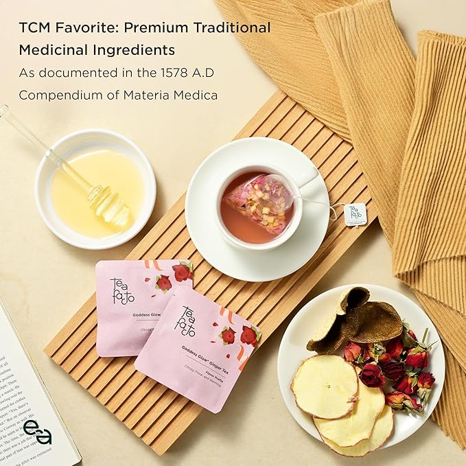 Tea Facto Goddess Glow* Ginger Tea Bags with Dried Ginger Roots, Tangerine Peels, Rose Petals, Dried Apples - Natural Fiber, Zero Added Sugar, Zero Caffeine - 10 Count
