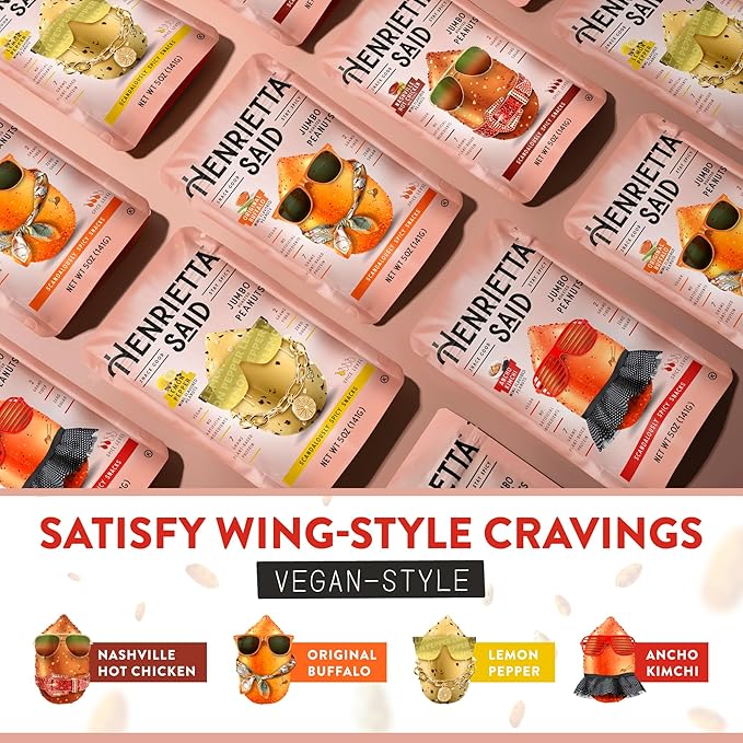 Henrietta Said Wing-Flavored Peanuts - Truly Good Foods Snacking Nuts - Bold Flavors - Savory & Spicy - Jumbo Flavored Peanuts - Protein Packed Vegan Snack - 1 (5-oz) Pack - Lemon Pepper