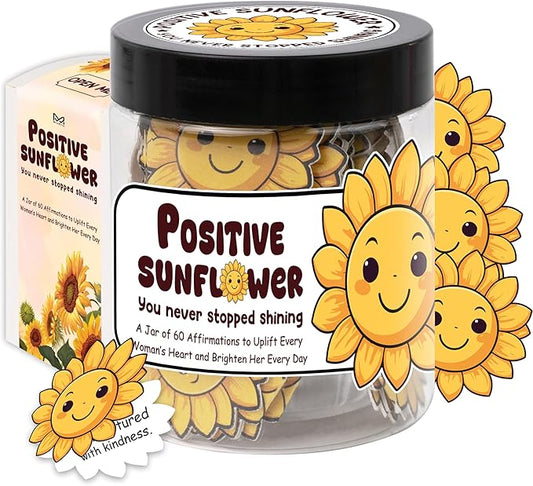 Positive Sunflower Jar, 60 Affirmation Cards for Women, Spiritual Gifts for Women, Wife, Mom, Friends, Sunflower Gift, Inspirational Gifts for Coworker, Boss, White Elephant Gift Ideas