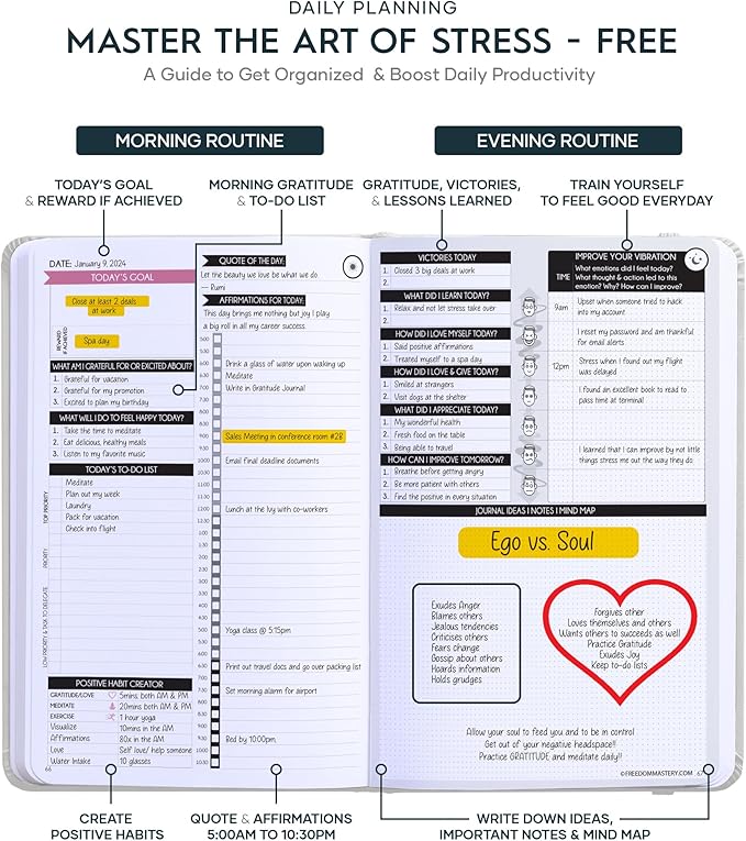Gratitude Journal for Women & Men - 5 Minute Self Care Journal | 90-Day Undated Daily Planner for Positivity, Affirmations & Manifestation | Guided Mindfulness, Reflection | Vision Board + Stickers