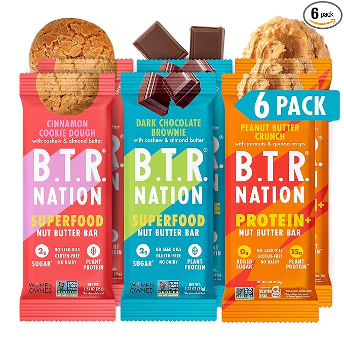 B.T.R. Nation Superfood Keto Protein Bars - Plant Based Vegan Protein | (6 Pack) Variety Pack Sampler | Low Carb Food, Low Calorie, Gluten Free, No Sugar Alcohols, Boosted with Superfoods