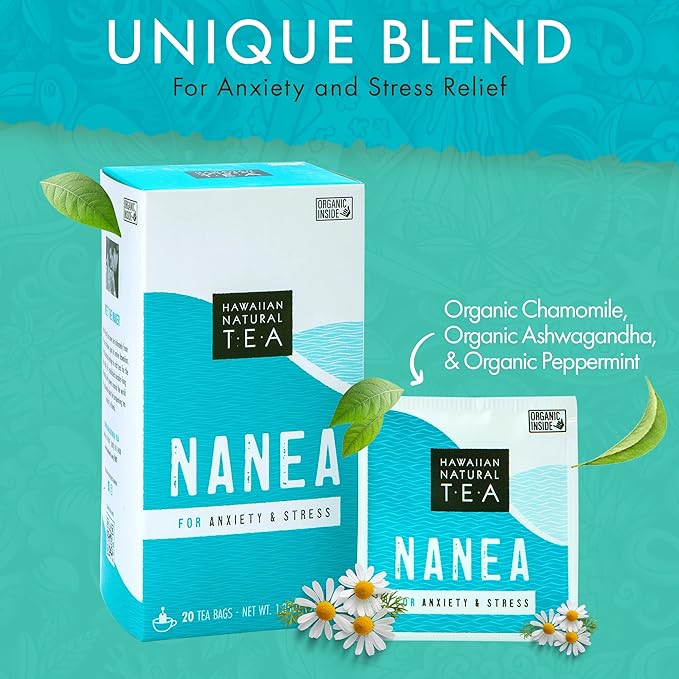Nanea Chamomile Tea, Caffeine-Free Herbal Tea, All-Natural and Wellness Tea, Calming Hot Tea, Vegan and Keto-Friendly, 60 Tea Bags, 36 g -Hawaiian Natural Tea