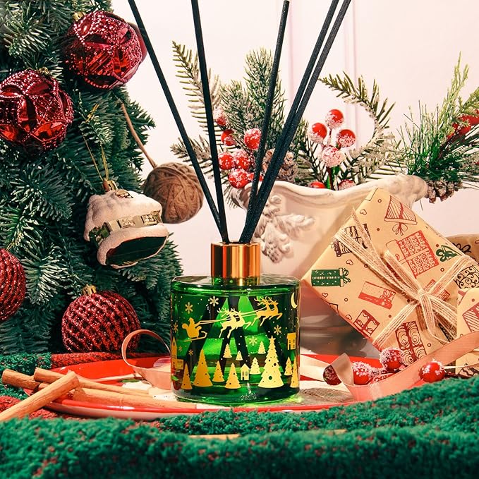 Reed Diffuser Set, 6.7 Oz Balsam & Cedar Scented Oil Diffuser with Sticks, Decorative Air Freshener for Home Bathroom Shelf