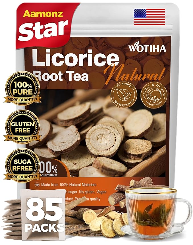 WOTIHA-Natural Licorice Root Tea 170g. 85 Herbal Tea Bags.Promote Respiratory Health,Non-GMO • Additive-Free • Caffeine-Free