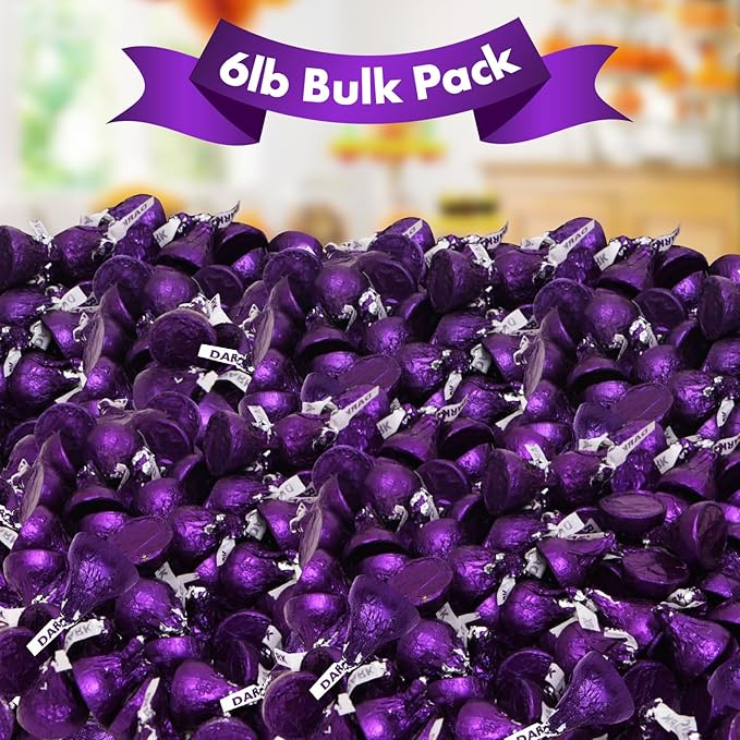 Dark Chocolate Kisses, 6lb Pack of Dark Chocolate Individually Wrapped, Ideal Purple Candy Bulk for Parties and Gatherings, Perfect Kisses Chocolate for Candy Buffets, Gift Baskets, and Sweet Treats