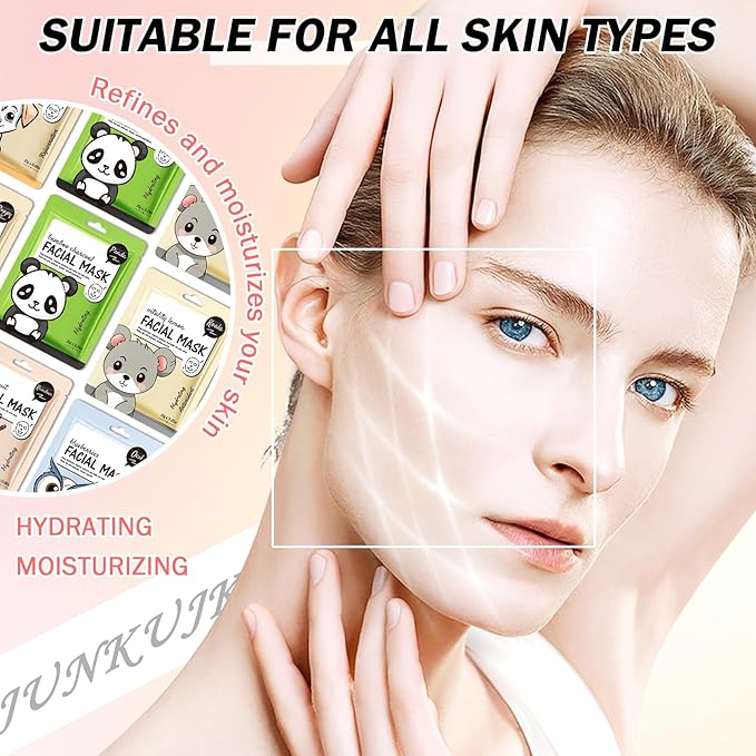 12PCS Hydrating Facial Sheet Mask,Moisturizing Face Masks Skincare Gift Set,Long Lasting Face Mask Skin Care & Facial Mask Kit for All Skin Types 20