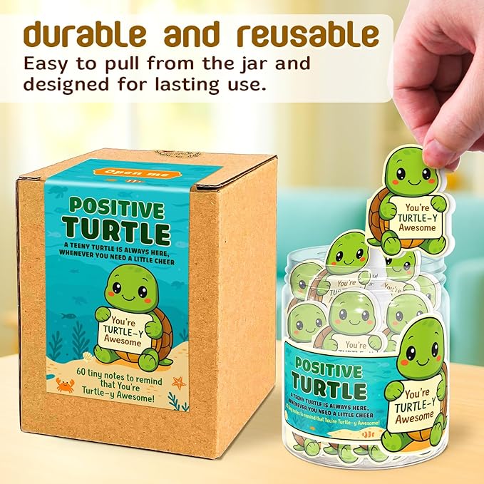 Emotional Support Turtle – Funny Turtle Gifts For Women, Kid - 60 Positive Turtle Daily Affirmation Cards Jar – Inspirational Gifts for Women - Self Care Gift for Coworkers, Teens, Friends, Boss