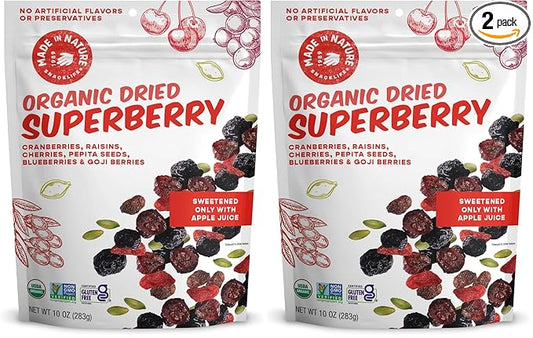 Made In Nature Organic Superberry Fruit Fusion, 10 Ounce (Pack of 2) – Fruit and Nut Trail Mix, Non-GMO, Unsulfured, Gluten Free