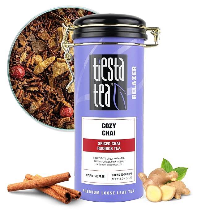 Tiesta Tea - Cozy Chai, Loose Leaf, Spiced Chai Rooibos Tea, Premium Caffeine-Free Blend, Makes Hot or Iced & Up to 50 Cups, 5oz Refillable Tin