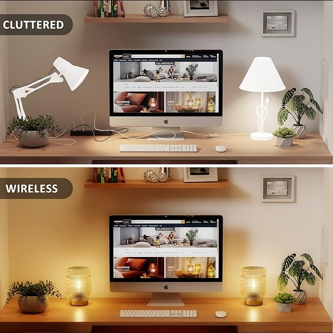 2 Pack Battery Operated Decorative Aesthetic Lamp with Timer for Dorm/Office/ Patio/Bedside/,Small Cordless Table Lamps with LED Warm Bulb for Shelf/Coffee Table/Entryway/ Mantle/Dresser Decor(Clear)