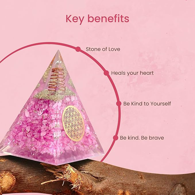 Rose Quartz Orgone Pyramid for Healing Energy – Handcrafted Crystal Pyramid with Copper Coil for Love, Harmony & Meditation – Reiki, Chakra Balancing, Positive Energy Generator Spiritual Gift