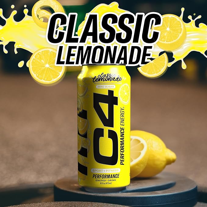 Cellucor C4 Energy Drink, Lemonade Limited Edition Carbonated, Sugar Free Pre Workout Performance Drink with no Artificial Colors or Dyes, 16oz Pack of 12