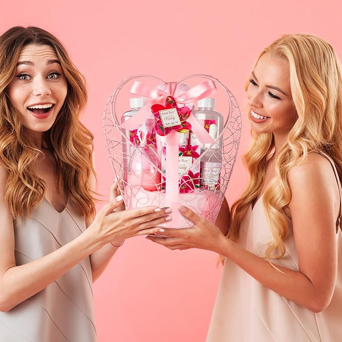 Gift Basket For Women, Mother's Day Gift for Mom Spa Set Lily & Peony Home Spa Set, Beauty Personal Care Set Jojoba Oil, Spa Self Care Kit, Bath Body For Thank You, Birthday, Christmas Gifts for Women