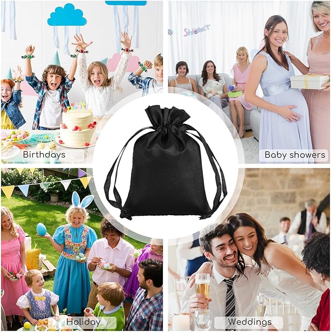Black Small Satin Gift Bags, 30Pcs 3x4 with Drawstring, For Kids Classroom, Wedding, Birthday, or Halloween Party Favors, Jewelry, Bracelets, Earrings, Crystal, for Small Business